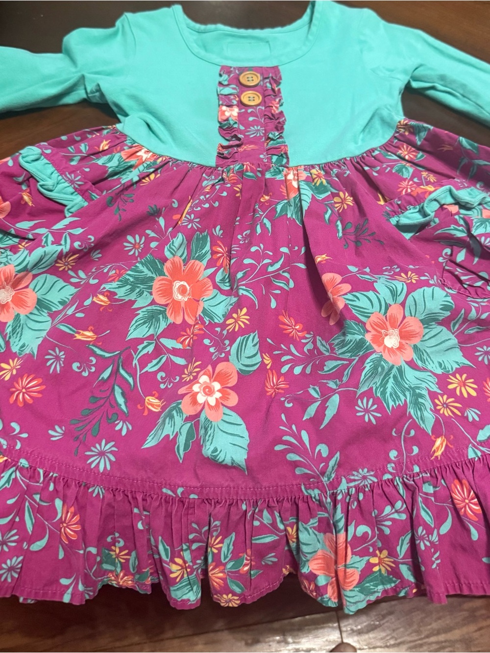 Eleanor Rose Teal and Magenta Floral Casual Dress